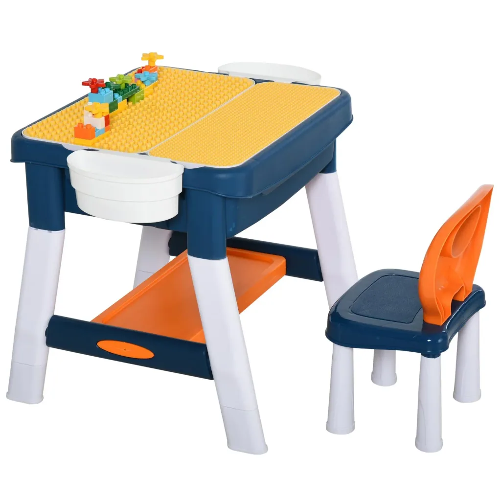2-in-1 Kinderspieltisch mit Keyboard und Bausteinen