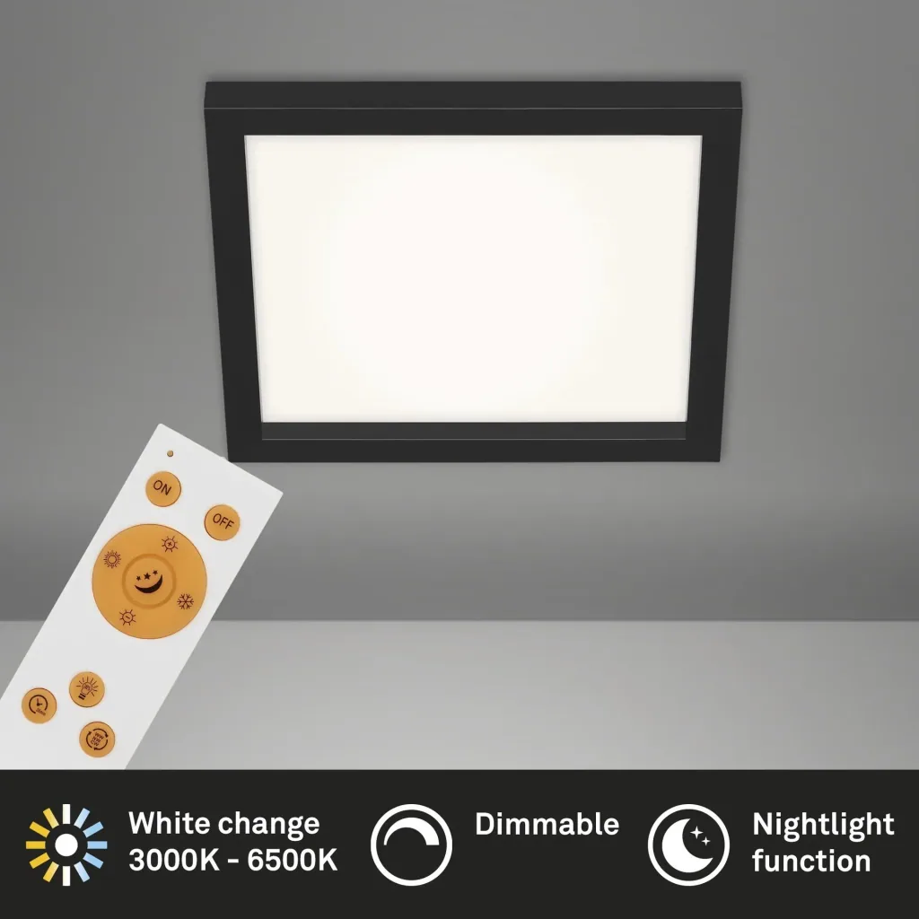 LED Deckenleuchte, viereckig, 29,5 cm, CCT, 18 Watt, schwarz