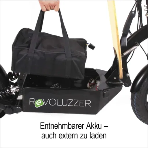 E-Roller "Revoluzzer" Safety Plus 20 km/h inklusive Blinkanlage, Gepäck-Case und Lithium-Akku schwarz