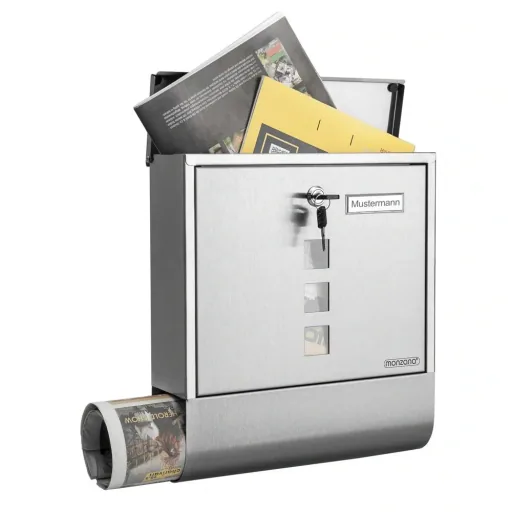 Briefkasten mit Zeitungshalter Edelstahl silber