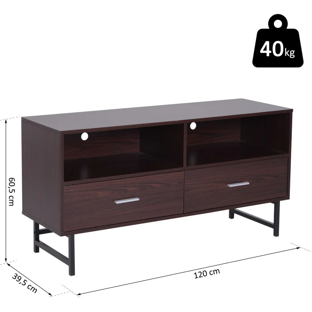 Fernsehtisch TV-kommode Unterschrank 2 x Schublade Holz Dunkelkaffee 120 x 39,5 x 60,5 cm