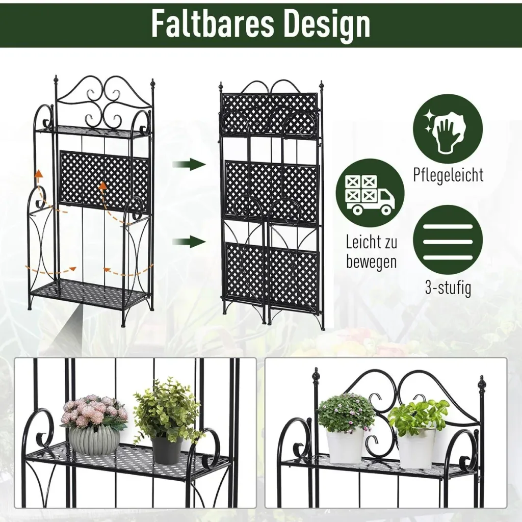 Gartenregal mit 3 Ablagen schwarz