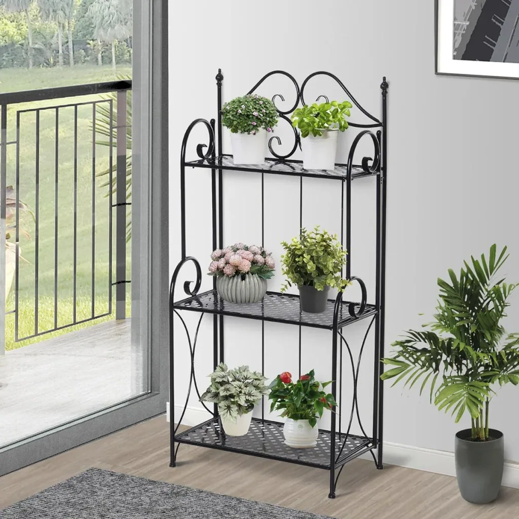 Gartenregal mit 3 Ablagen schwarz