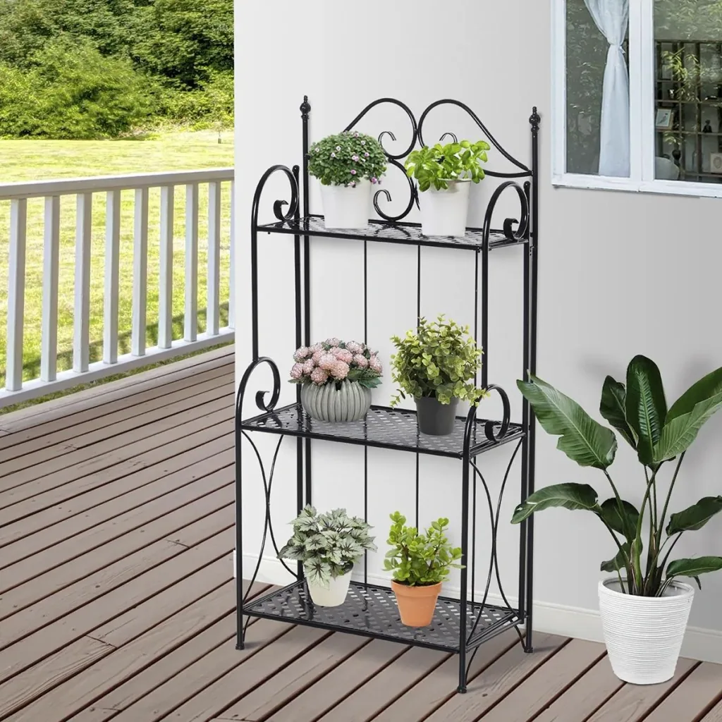 Gartenregal mit 3 Ablagen schwarz