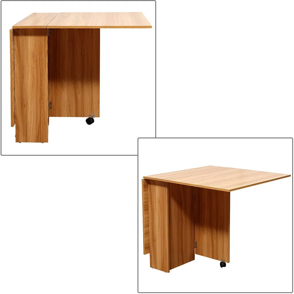 Klapptisch Schreibtisch Beistelltisch Ablagefläche mit Rollen Teakholz