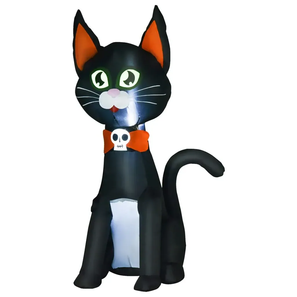 Aufblasbare Schwarze Katze Figur Halloween Deko für Innen- und Außenbereich Luftfigur mit LED Beleuchtung Polyester Schw