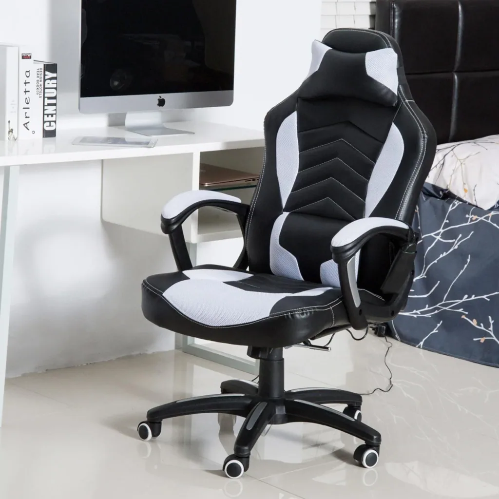 Bürostuhl Gaming Stuhl mit Massage- und Wärmefunktion schwarz-weiß