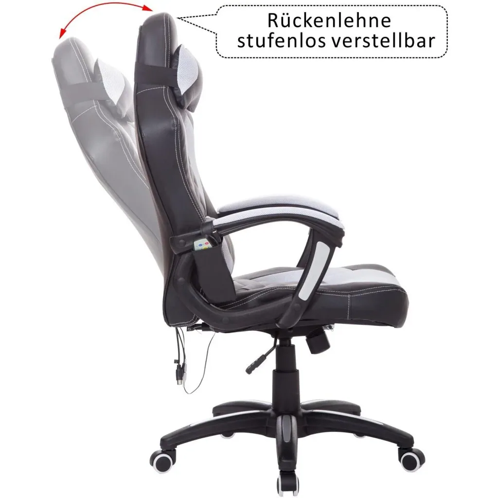 Bürostuhl Gaming Stuhl mit Massage- und Wärmefunktion schwarz-weiß