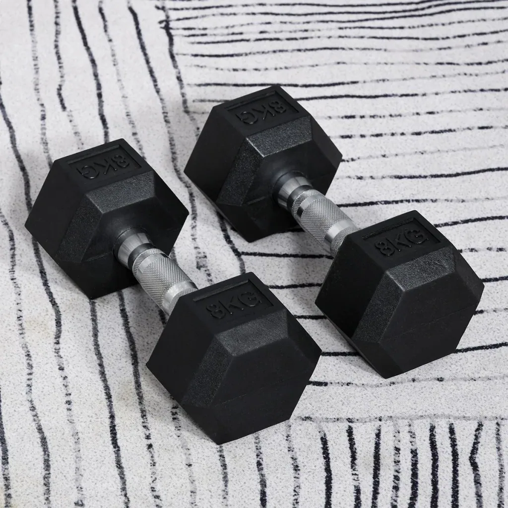 2er-Set Gummi-Hantel Fitness Hantel Kurzhantel für Trainingsraum Büro sechseckige Form Metall Gummi schwarz 8 KG