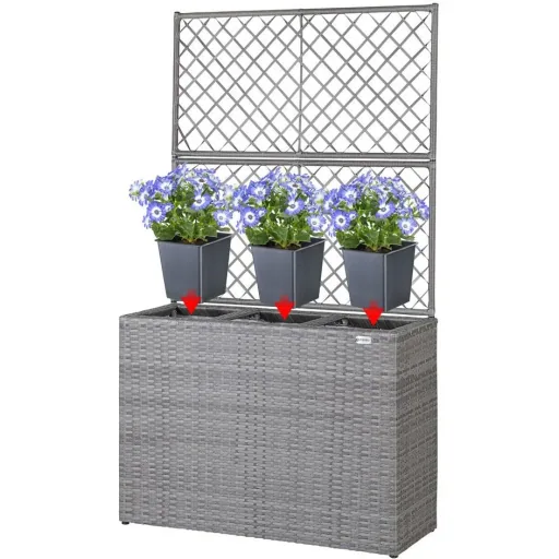 Polyrattan Pflanzgefäß mit Spalier grau