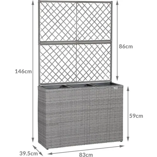 Polyrattan Pflanzgefäß mit Spalier grau