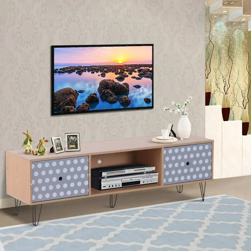 Fernsehtisch Fernsehschrank TV-Board Lowboard Retro-Stil mit Punktmuster Holz 140 x 40 x 44,5 cm