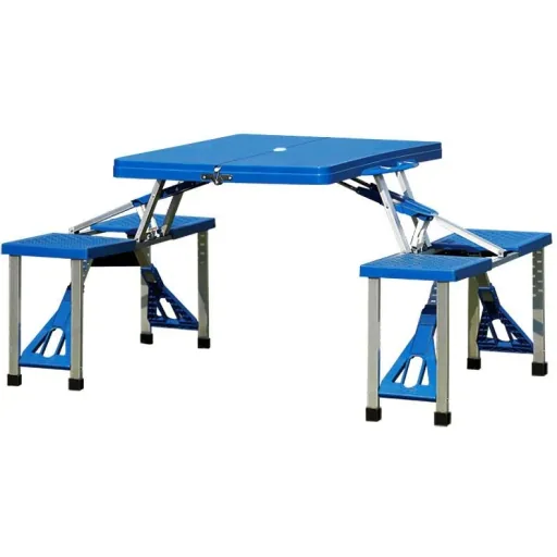 Klappbarer Campingtisch für 4 Personen aluminiumblau