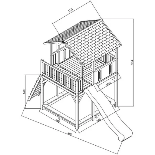 Woody Spielturm Braun/Weiß - Lila Rutsche
