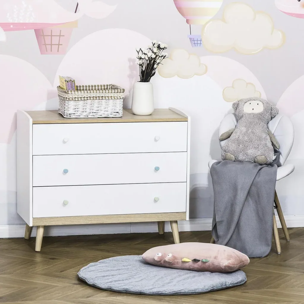 Kinderschrank Kinder Kommode mit 3 Schubladen Kiefer MDF Weiß 90 x 40 x 75,2 cm