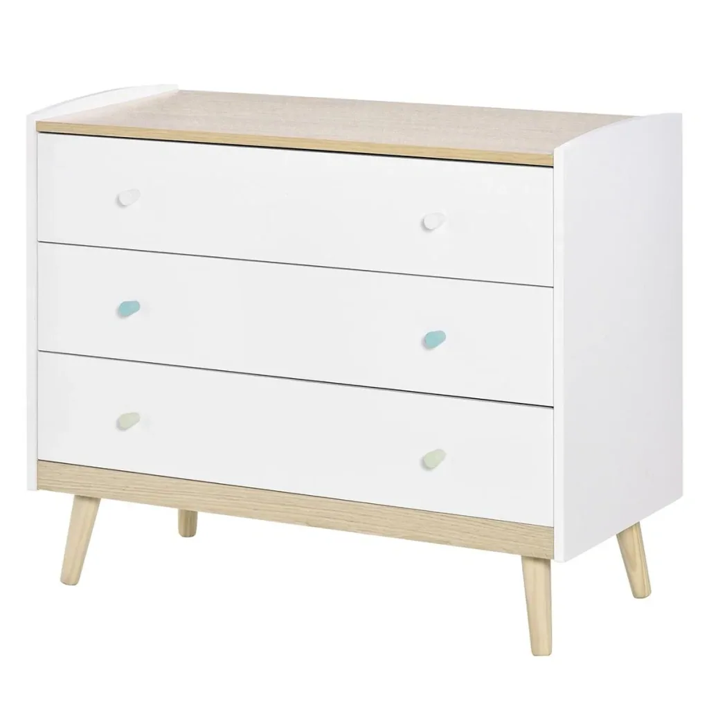 Kinderschrank Kinder Kommode mit 3 Schubladen Kiefer MDF Weiß 90 x 40 x 75,2 cm