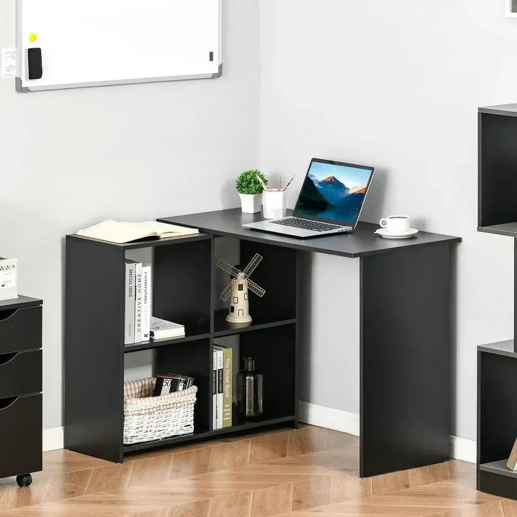 Eckschreibtisch Schreibtisch L-förmiger Schreibtisch Computertisch PC Laptop-Spieltisch Winkel Staufach Büro Schwarz 100