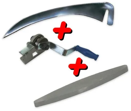 "Dengelmax Extra", Qualitäts Sense + Wetzstein und Sensenring im Set