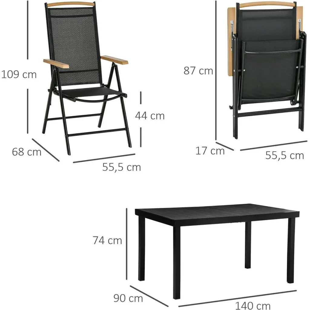 Garten-Set 7-teilig - klappbar - Aluminium/Mesh - Schwarz