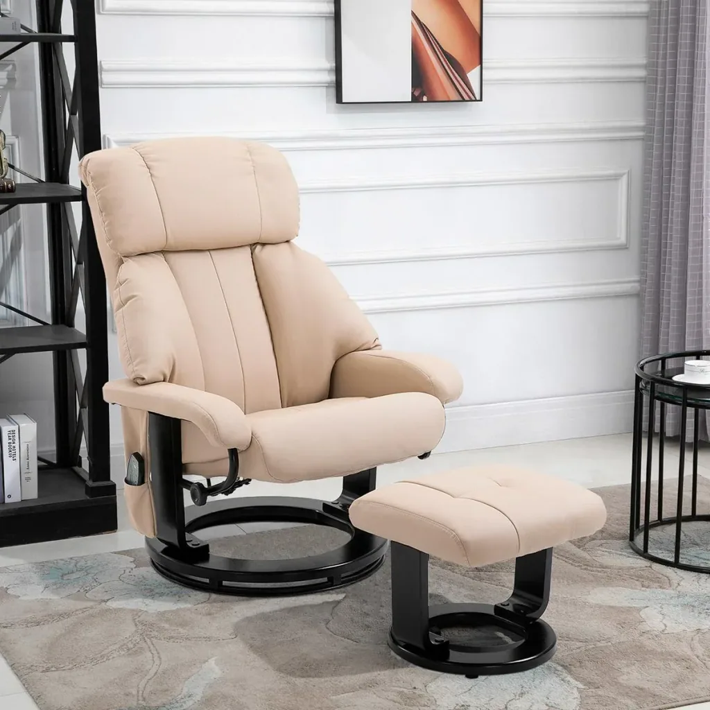 Massagesessel Fernsehsessel Sessel mit Hocker Massage mit Timer-Funktion Beige 76 x 80 x 102 cm
