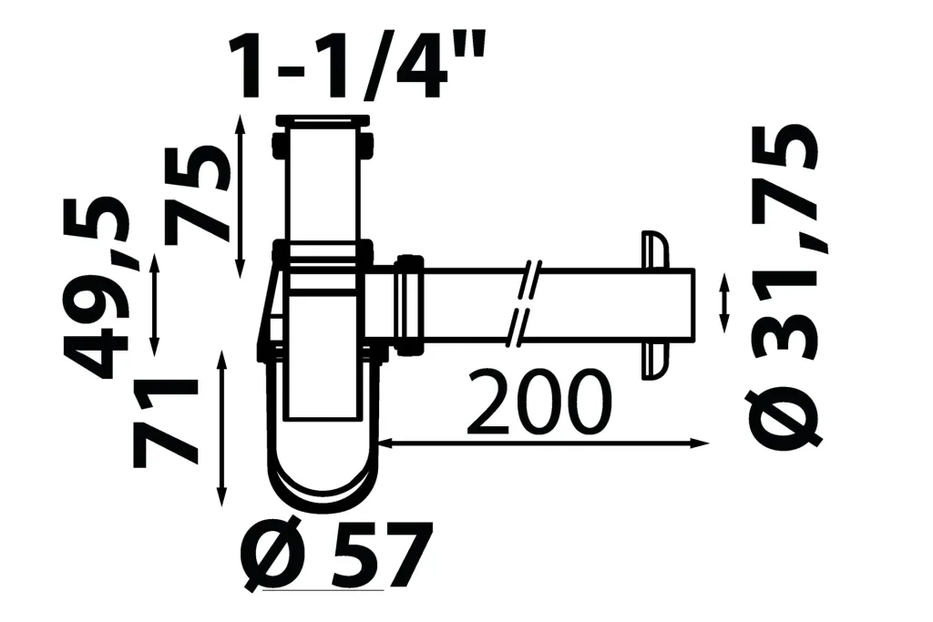 Flaschensiphon, Chrom, 1 1/4" x 32 mm