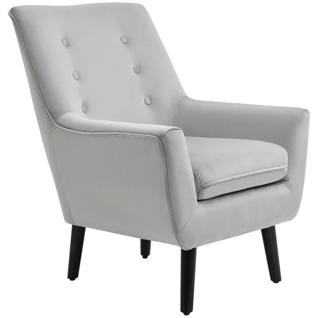 Gepolsterter Sessel Eleganter Retro-Stuhl für Wohnzimmer Schlafzimmer, Polyester, Schaumstoff, Kautschukholz, Grau, 72,5