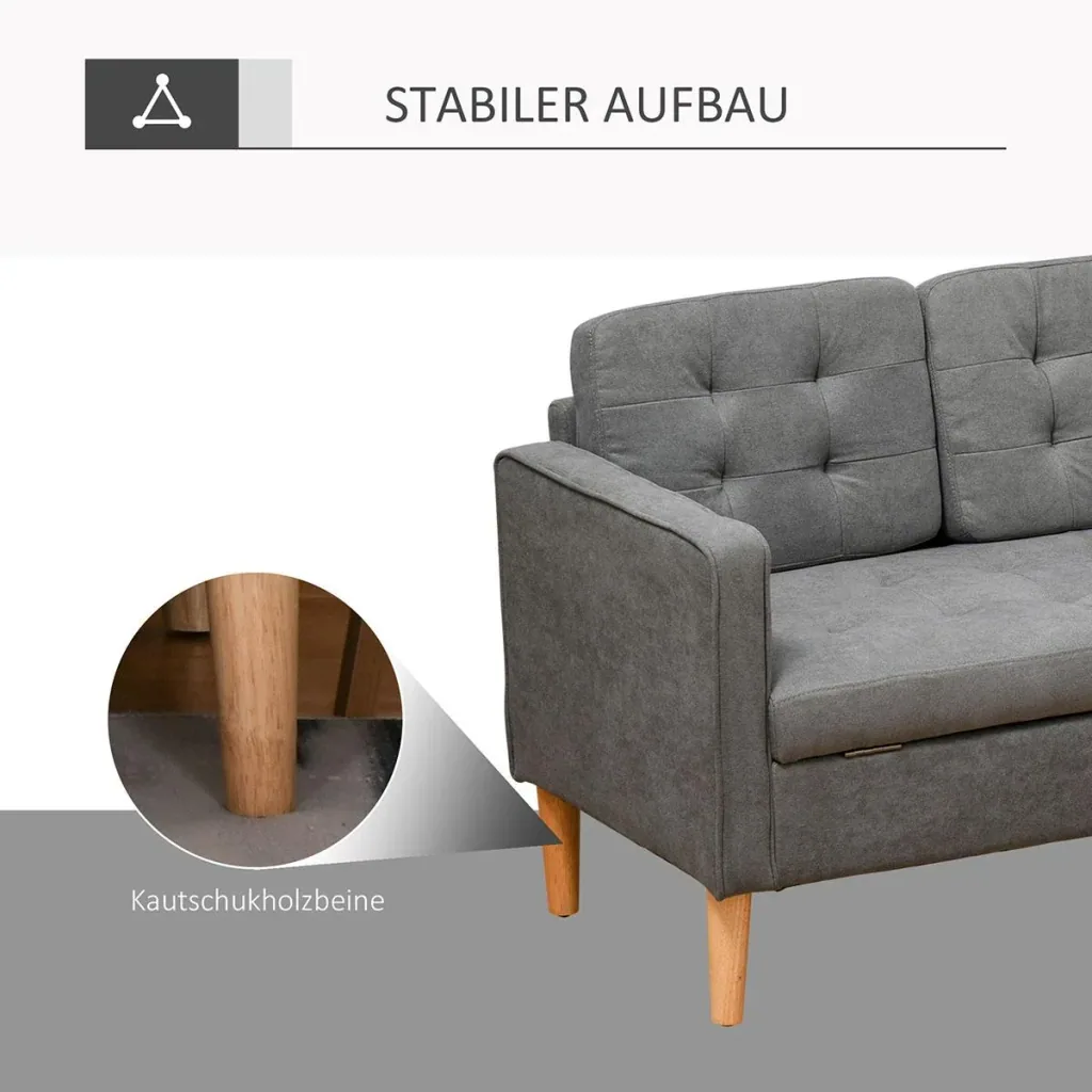 3-Sitzer Sofa Stoffsofa Doppelsofa abnehmbar mit Kissen Gummiholz Baumwoll Grau 166,5 x 62 x 82 cm