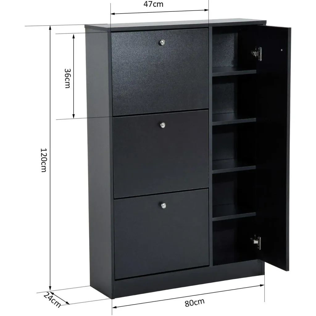 Schuhschrank Schuhablage 3 Klappen 28 Paar Schwarz