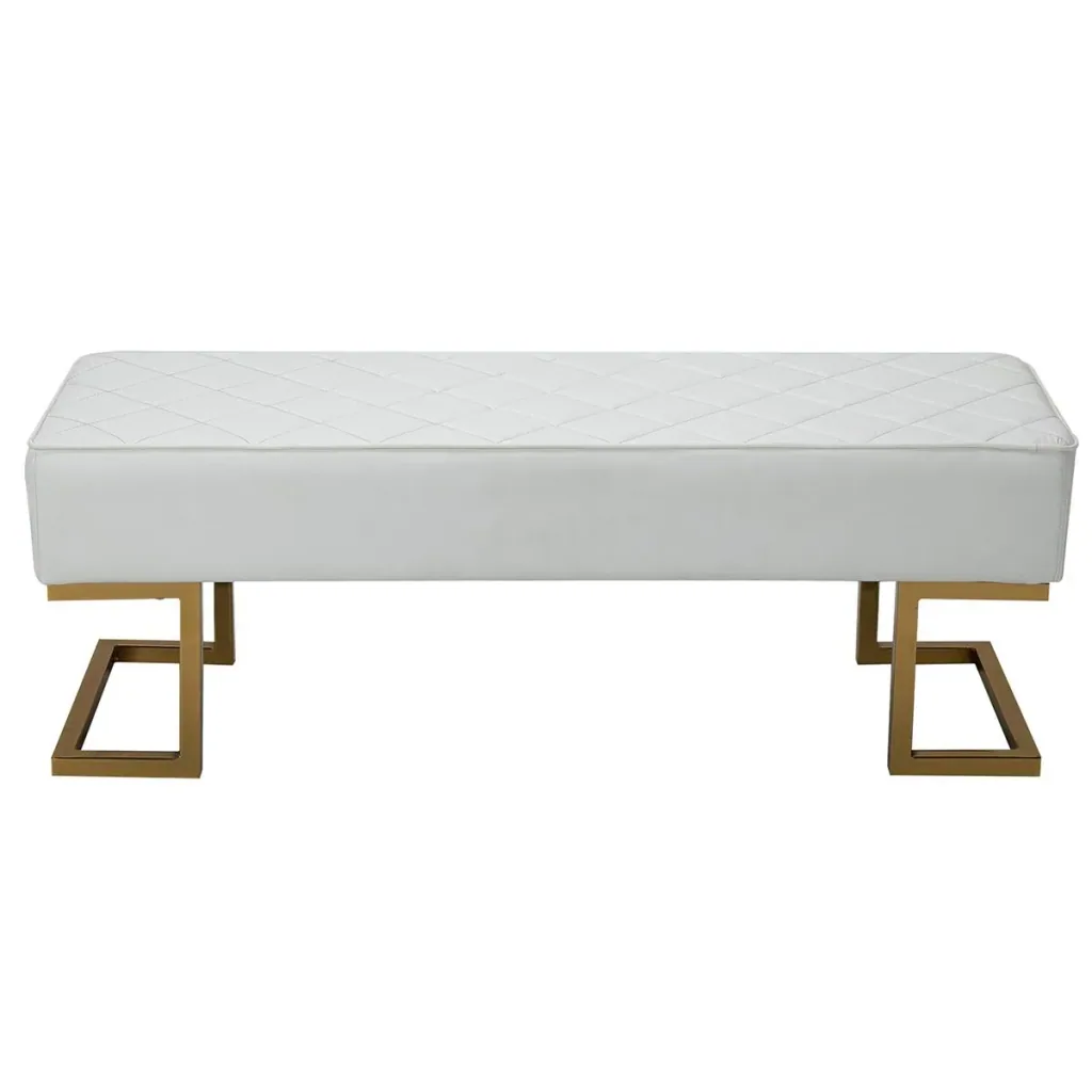 Sitzbank für Schlafzimmer Truhenbank Bettbank Wohnzimmer Kunstleder Metall Weiß+Gold 120 x 43 x 42 cm