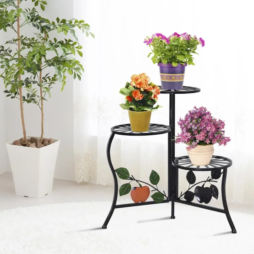 Blumenständer mit 3 Ablagen schwarz