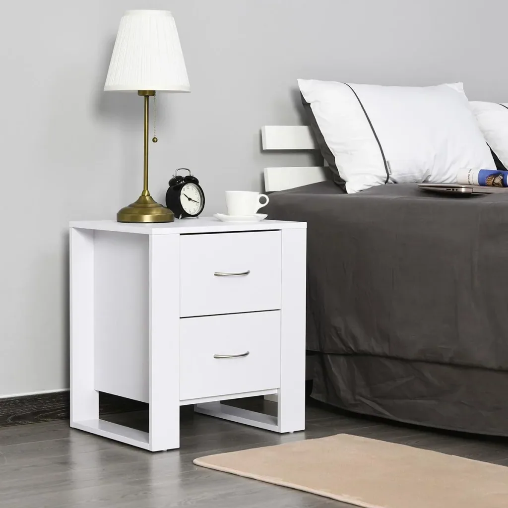 Nachttisch mit 2 Schubladen Modern quadratisch mit Griff erhöhter Basis Melaminbeschichtet Schlafzimmer Aufbewahrungsmöb