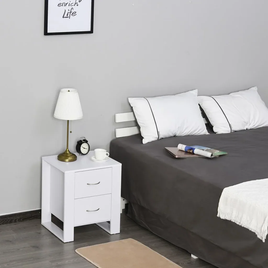 Nachttisch mit 2 Schubladen Modern quadratisch mit Griff erhöhter Basis Melaminbeschichtet Schlafzimmer Aufbewahrungsmöb