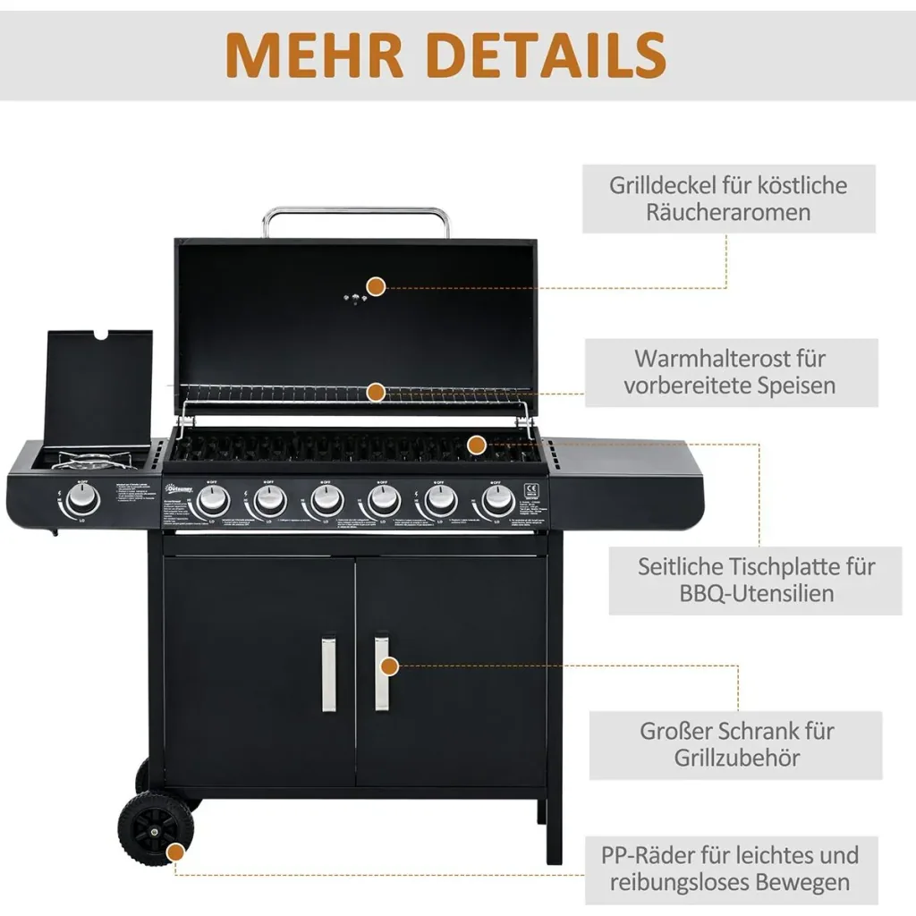 Grillwagen mit Ablageschrank schwarz