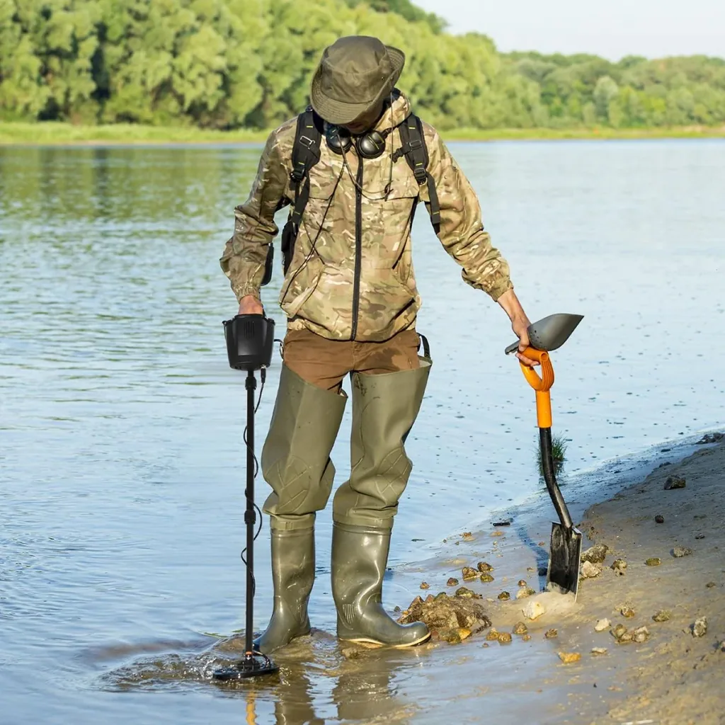 Metalldetektor Metallsuchgerät für Profis und Anfänger wasserdicht Ø22 cm Suchspule Alu ABS Schwarz 23 x 22 x 114-135 cm