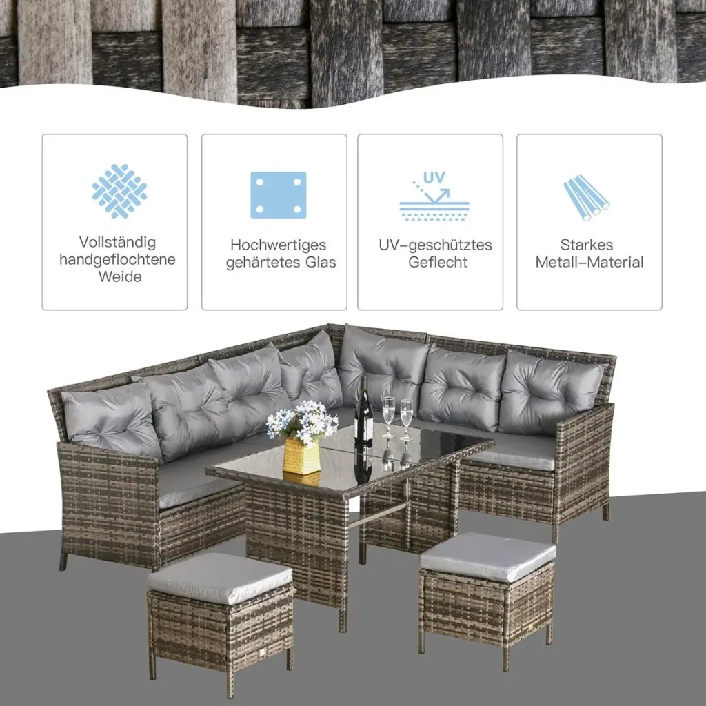 18 tlg. Sitzgarnitur Sitzgruppe Gartenset Sofagarnitur Gartenmöbel Set Lounge, Polyrattan, Grau