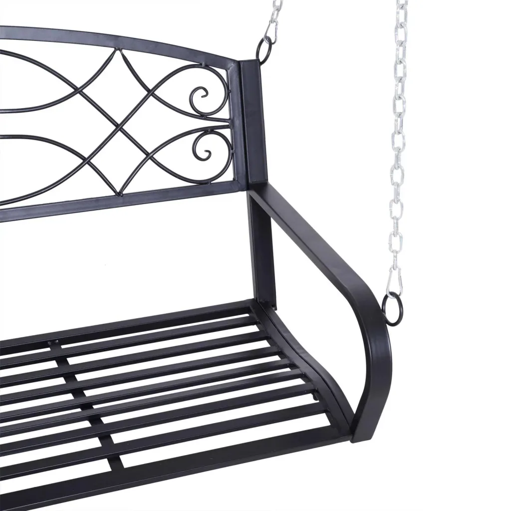 Hängebank 2-Sitzer Gartenschaukel Schaukelbank Schwebebank mit Ketten Metall Schwarz 132 x 63 x 58 cm