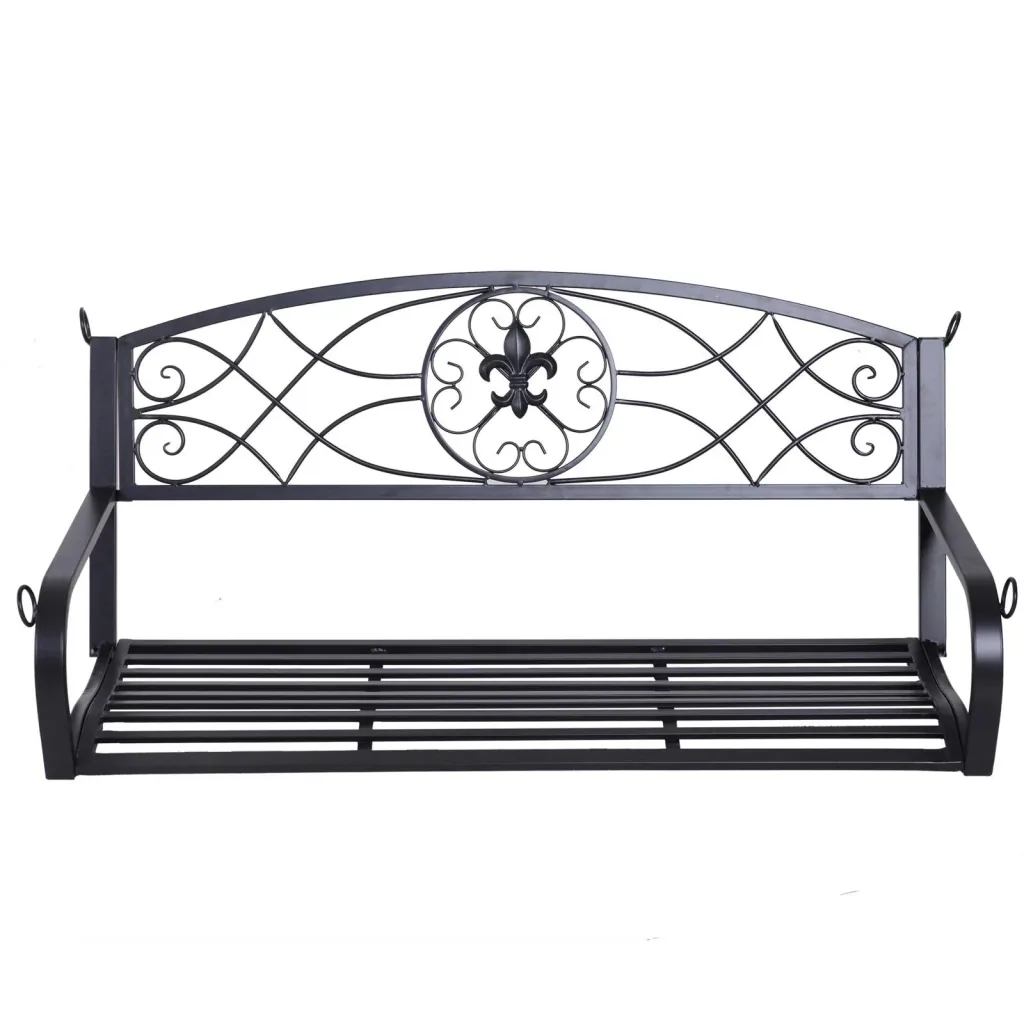 Hängebank 2-Sitzer Gartenschaukel Schaukelbank Schwebebank mit Ketten Metall Schwarz 132 x 63 x 58 cm