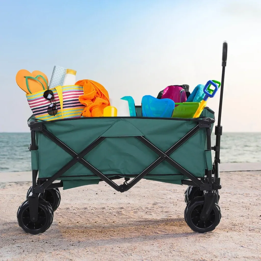 Bollerwagen Faltbarer Handwagen 360° Gartenwagen Transportwagen mit Teleskop Griff Verstellbarer Griffhöhe Strandwagen