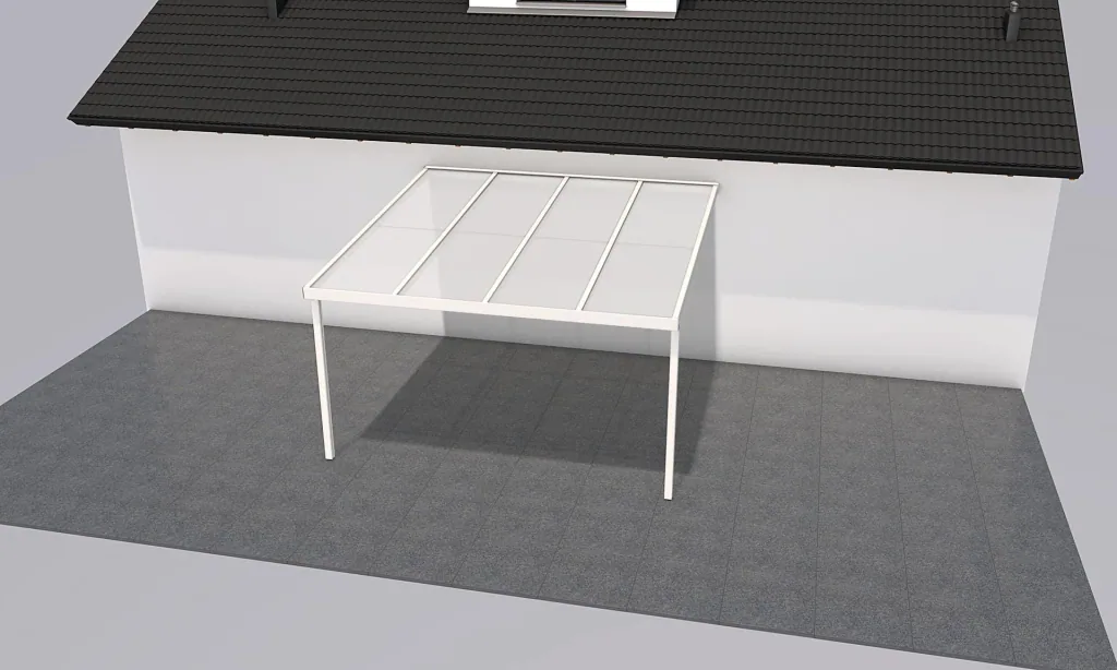 Terrassendach Premium, weiß, 4102 x 4060 mm - Polycarbonat Stegplatten 16 mm, opal