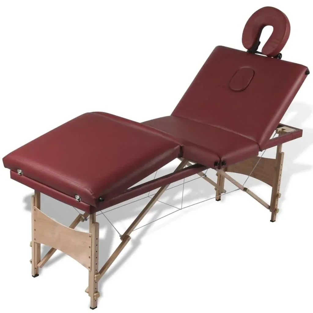 Zusammenklappbare Massageliege mit Holzrahmen (vierteilig / rot)
