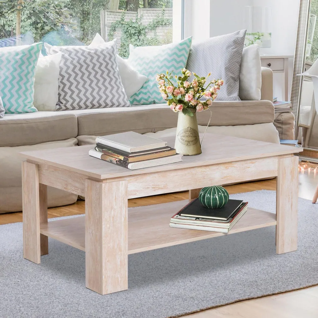 Couchtisch Beistelltisch Kaffetisch mit Ablage Pinie Holz 110 x 65 cm