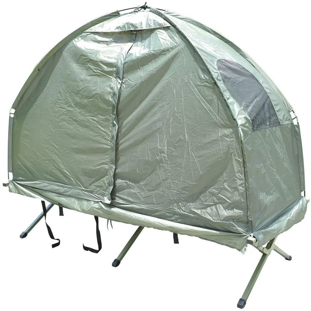 Campingbett Set mit ZeLT SChlafsack Matratze 4 in 1 faltbar Dunkelgrün