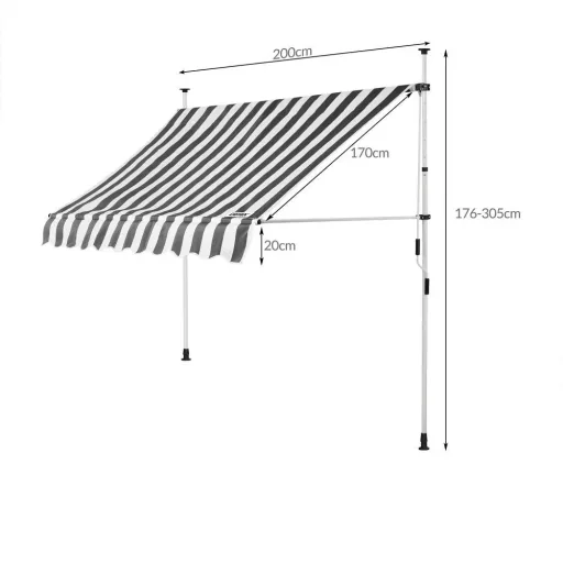 Klemmmarkise Weiß/Grau 200cm