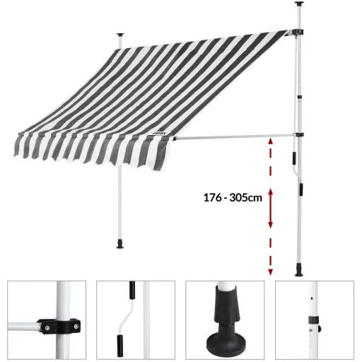 Klemmmarkise Weiß/Grau 200cm