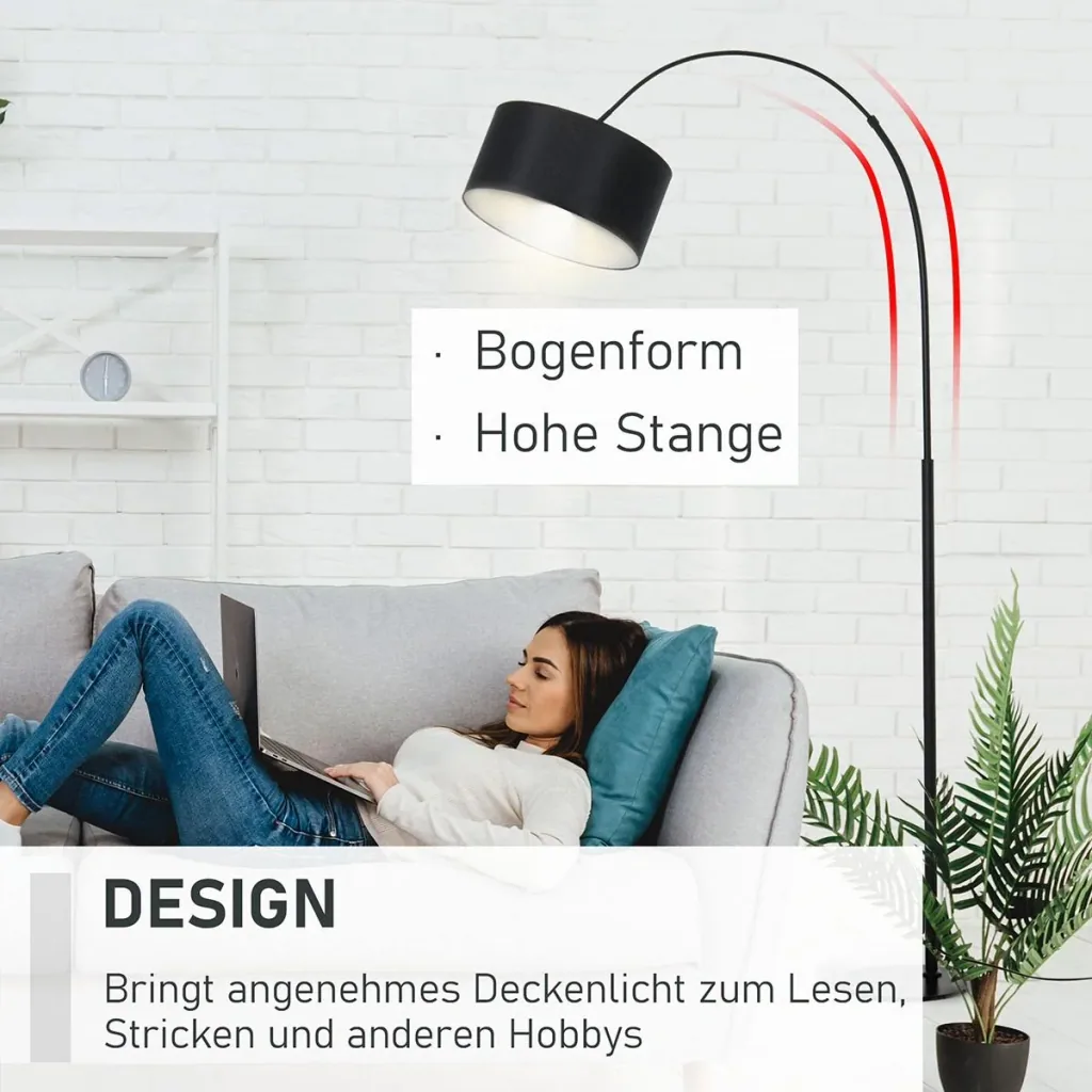 Stehleuchte mit 180° verstellbaren Lampenschirm schwarz