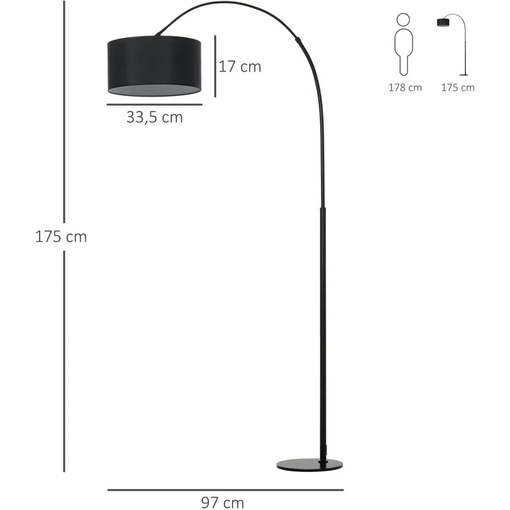 Stehleuchte mit 180° verstellbaren Lampenschirm schwarz