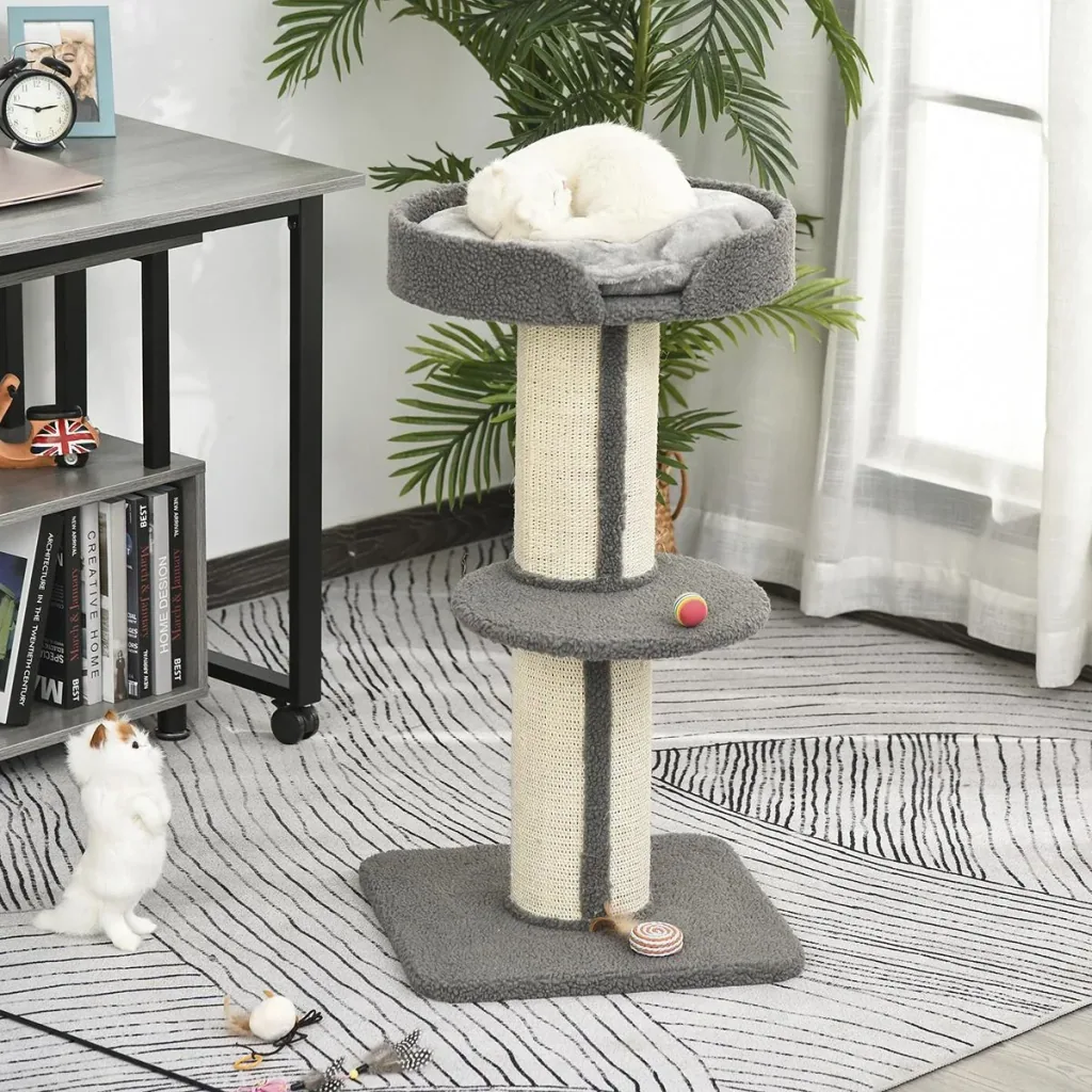 Katzenbaum Spielbaum Kratzstamm mit Plattform Sisal E1 Spanplatte Plüsch Grau 45 x 45 x 91 cm