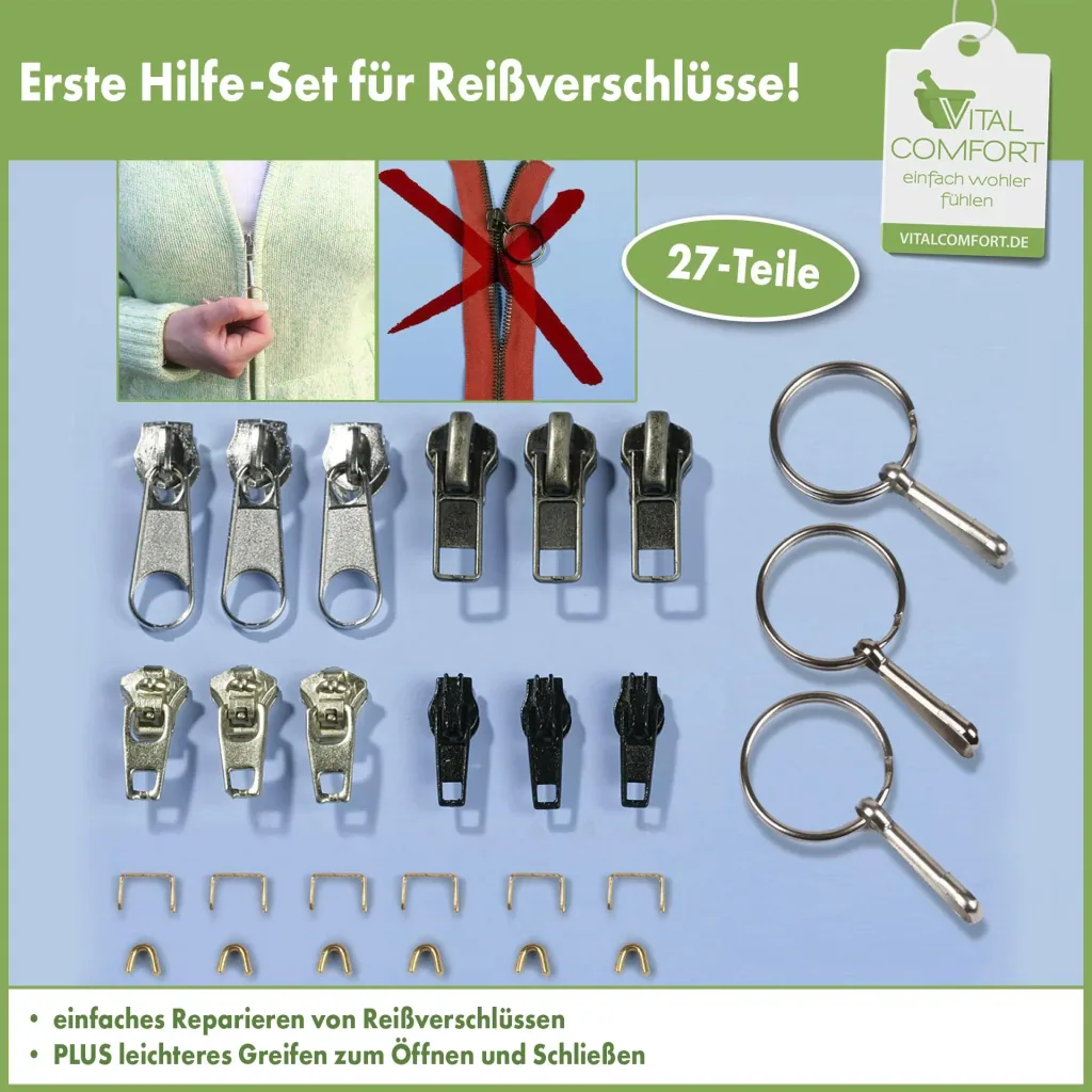Reißverschluss-Reparatur-Set & Hilfe Greifrnge, 27-teilig