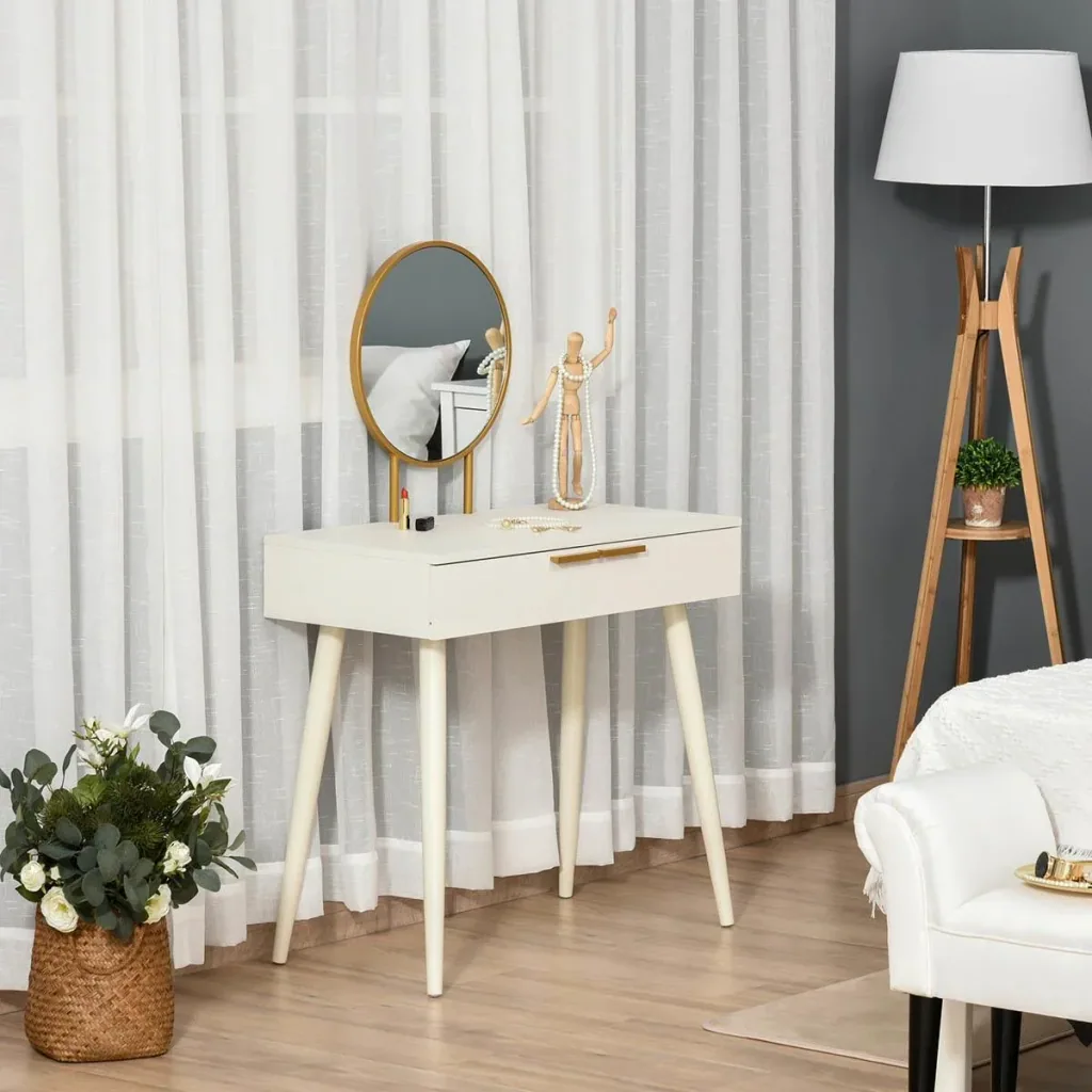 Schminktisch Frisiertisch modern Kosmetiktisch mit Spiegel Schublade Schlafzimmer Holz Weiß 80 x 40 x 123 cm