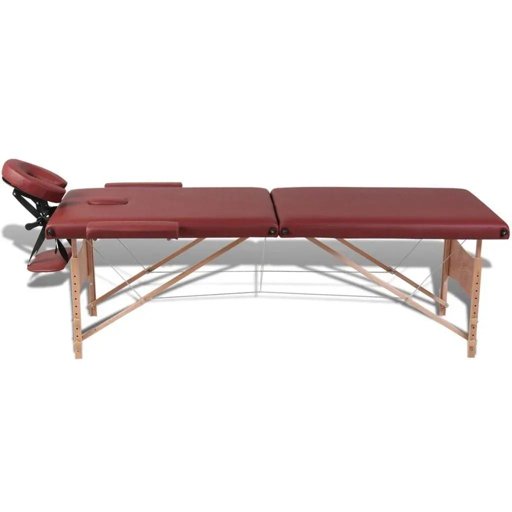 Klappbare Massageliege 2 Zonen mit Holzrahmen (rot)